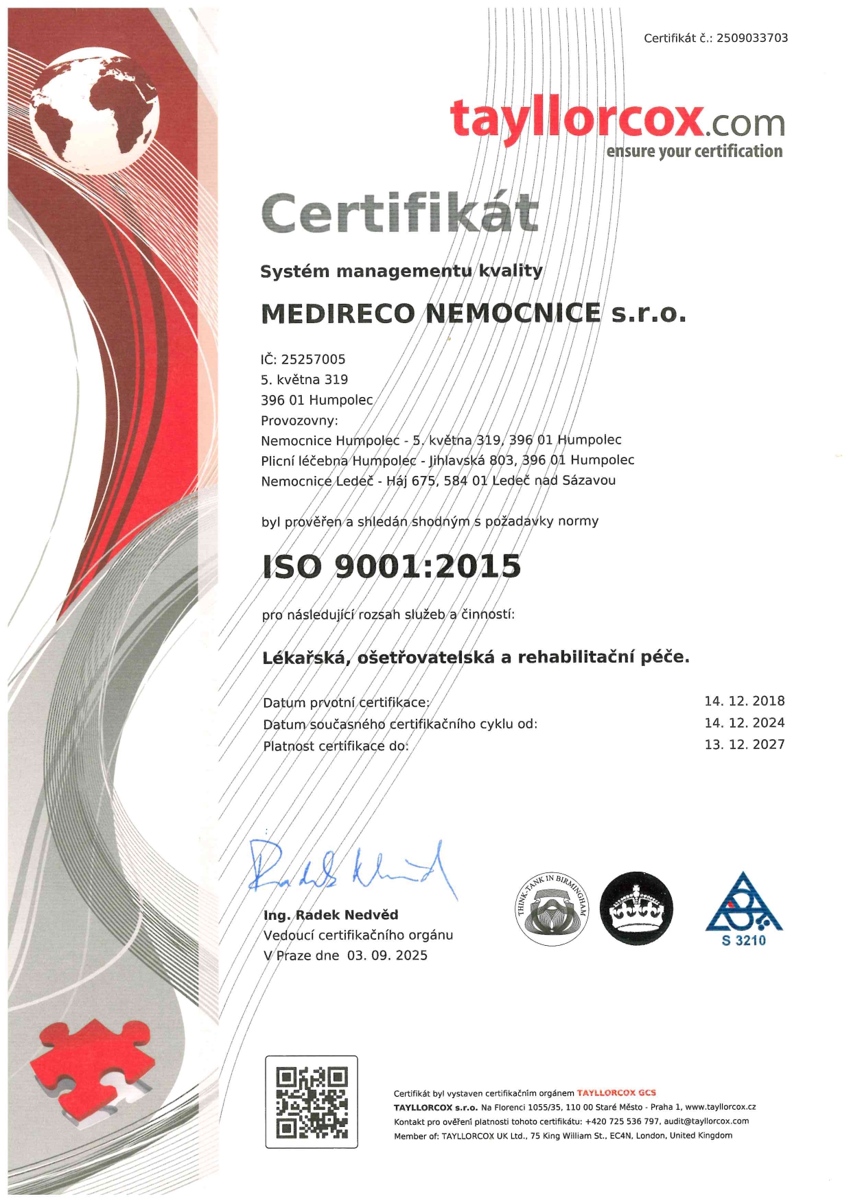 Certifikát ISO 9001-2015